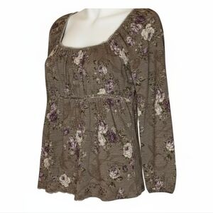 DREA my MINX Floral Lace Top Brown Purple Vintage Cottagecore Hippie Boho Blouse